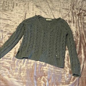 Abercrombie & Fitch Gray Open-Stitch V-Neck Sweater